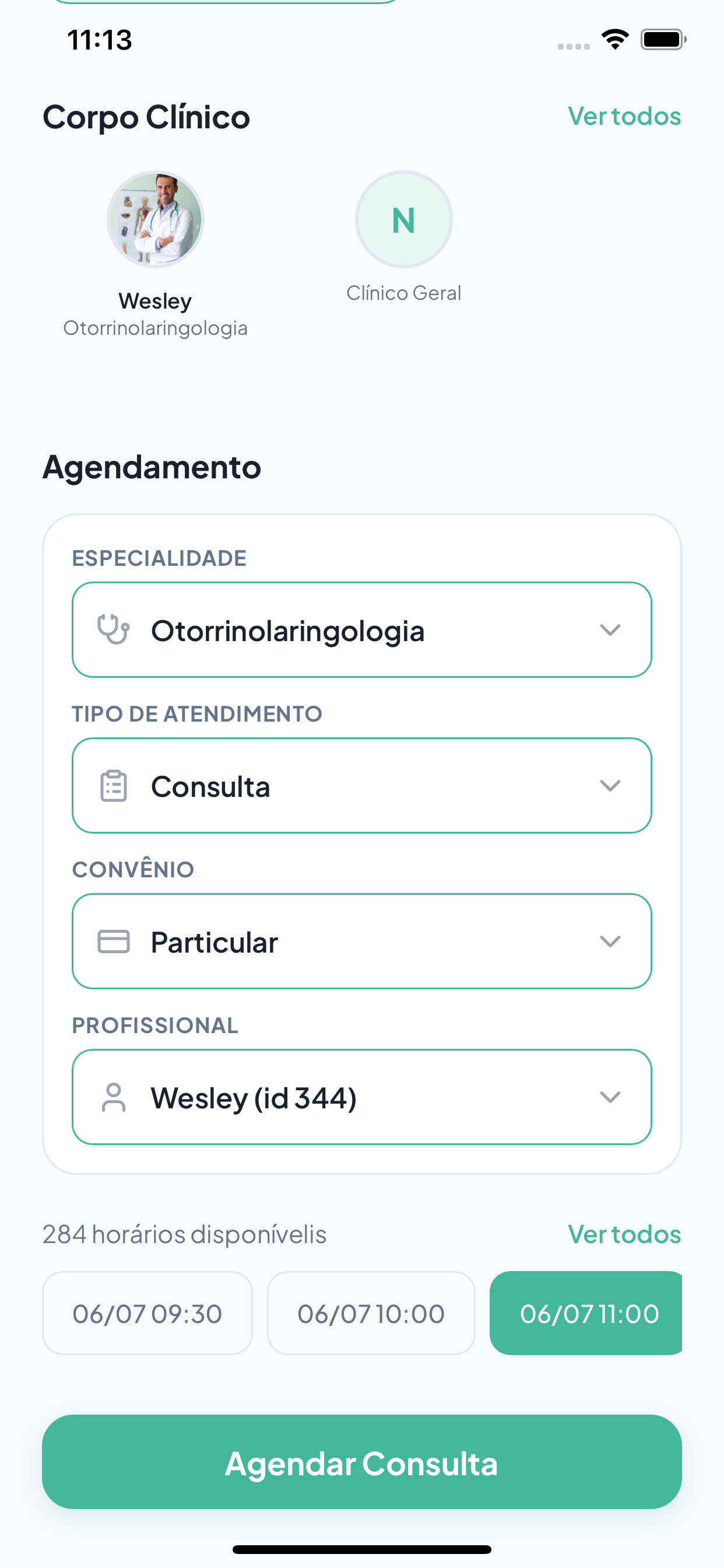 Tela de agendamento do VittaCare