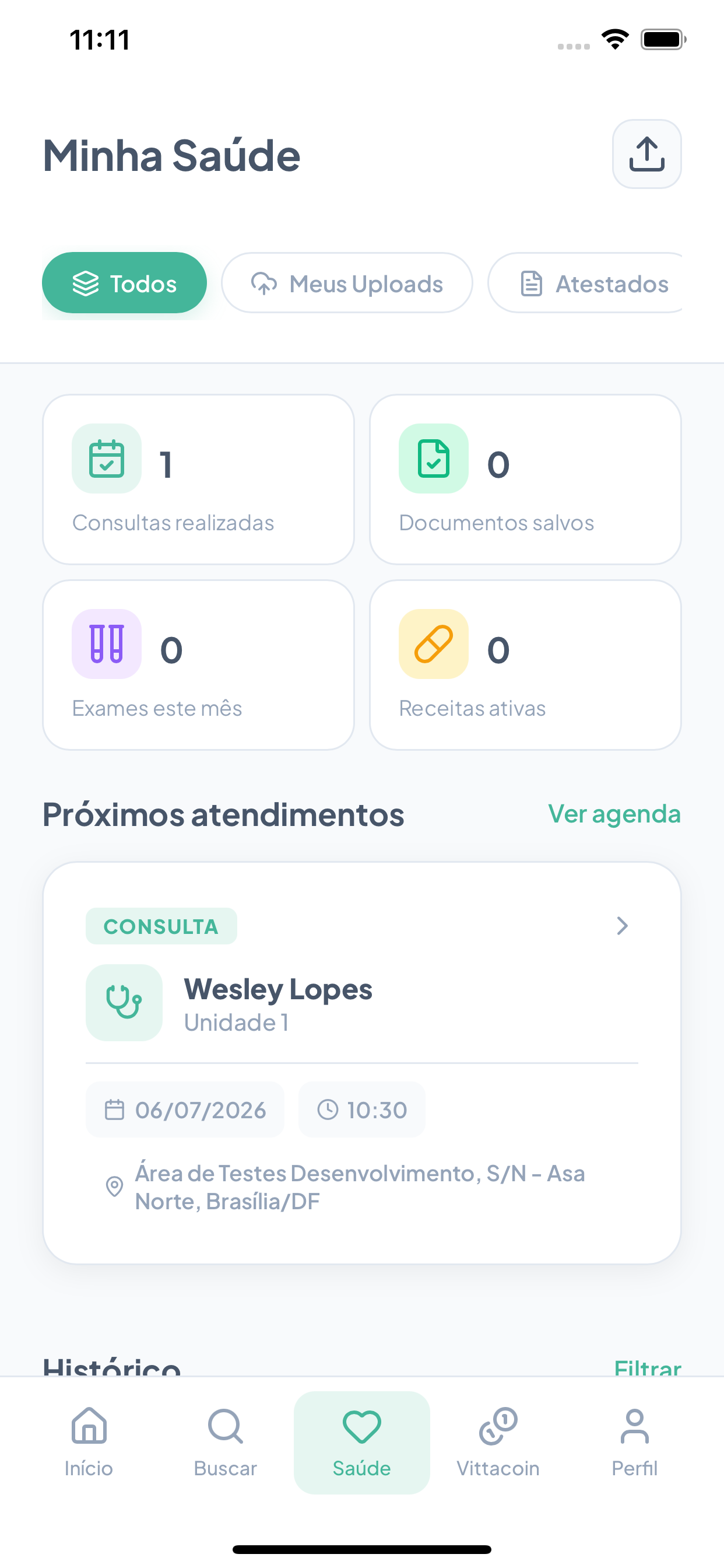 Dashboard de saúde do VittaCare